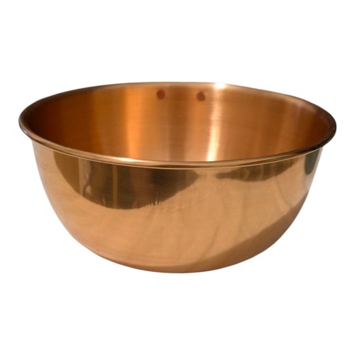 Vintage Farmhouse Copper Mixing Bowl Rolled Edge w. Brass Hanger 7.5" - Picture 3 of 5
