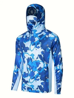 Men's Fishing Hoodie Long Sleeve UV Sun Protection Face Mask Quick Dry Shirt