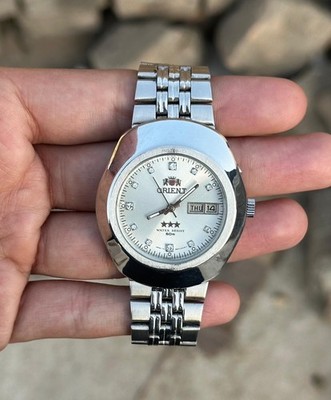 Vintage Orient Three Star Automatic Watch White Dial For Men Japan