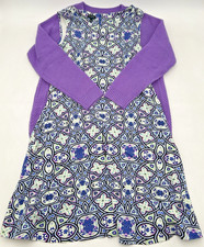 TALBOTS EDIE KNIT FIT & FLARE SLEEVELESS DRESS MEDALLION SZ L & SWEATER SZ L