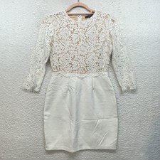 Lulus Dress Womens Small White Lace Long Sleeve Sheath Mini Shower Bridal