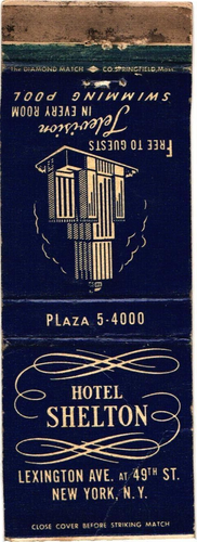 New York New York Hotel Shelton Vintage Matchbook Cover - Picture 1 of 2
