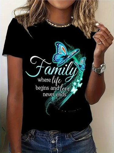 Artistic Sense Green Butterfly Printed Crew Fashion Neck T-shirt Casual Top - Picture 6 of 12
