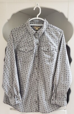 Ruff Hewn Western Style Blouse Plus Size 1X Gray Floral Top Button Front Shirt
