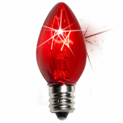 Box of 50 C7 TWINKLE Red Triple Dipped Transparent Christmas Light Bulbs