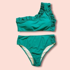 Teal 2 piece bikini with ruffle edge large