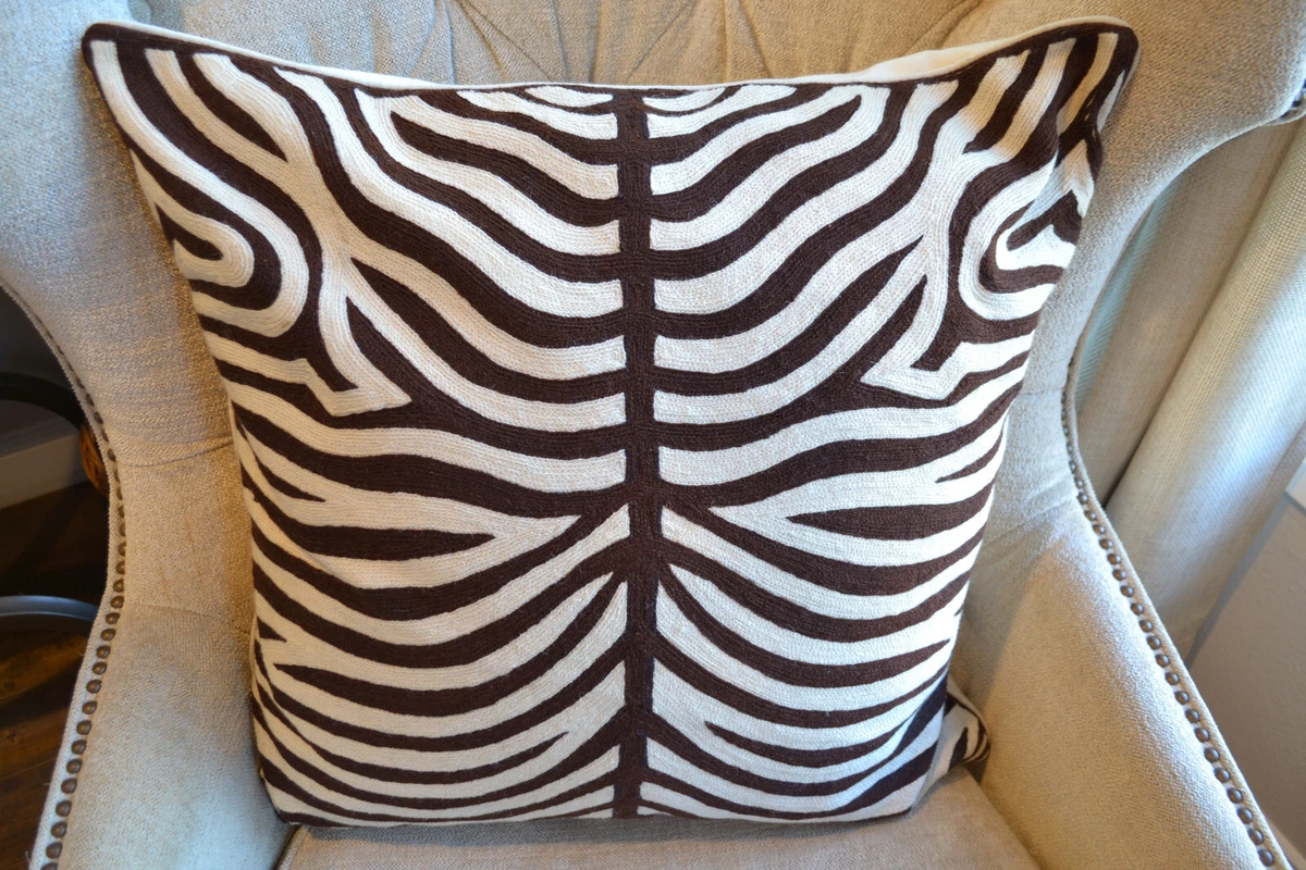 Williams Sonoma Home 2 Zebra embroidered crewel throw pillows Contemporary