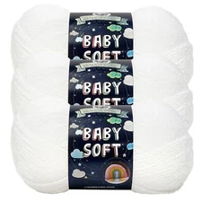 (3 Pack) Lion Brand Yarn 920-200C Baby Soft Yarn, White Pompadour