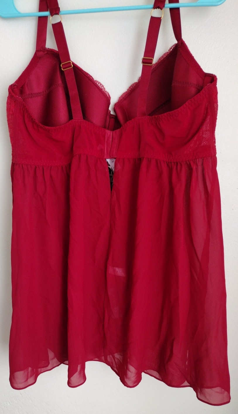 NEW CACIQUE WOMEN'S 42DDD RED LACE SHEER NIGHTY LINGERIE & THONG ADJUST. STRAPS
