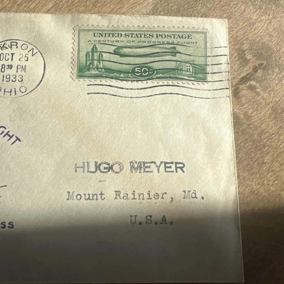 1933 Cover Zeppelin Flight Friedrichshafen to Century Of Progress in Akron - Image 4 of 4