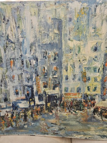 Vintage Oil Painting On Board, Cityscape, Not Framed Or Signed - Picture 6 of 12