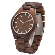 Retro Style Walnut Wood Men's Wooden Quartz Wrist Watch Brown Bamboo Bracelet