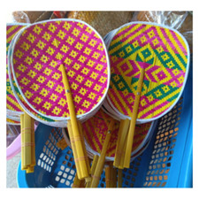 Woven fan,antique fan,wooden handle,round hand fan,vintage style,Gift 12 handles