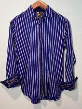 Robert Graham Blue Striped Fancy Flip Cuff Long Sleeve Button Front Shirt Mens L