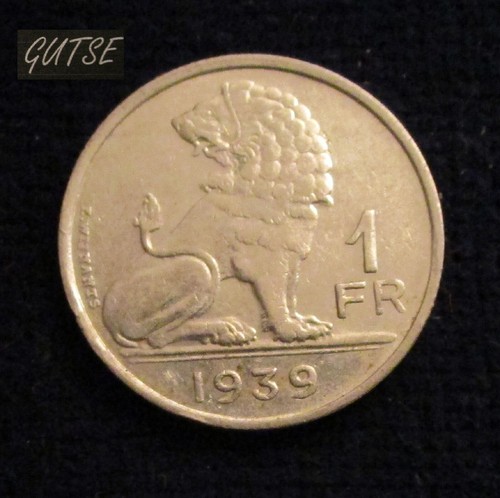 BELGIUM, LEOPOLD III, 1 FRANC 1939, LION, ALMOST UNCIRCULATED.