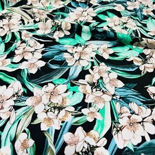 Printed Flowers and Aqua Leaves Stretch Fabric 60" wide Swimsuit Spandex By Yard