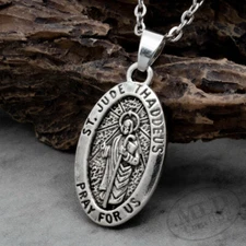 Saint Jude Thaddeus Medal Pendant Necklace Alloy 18" Chain Catholic Patron Saint