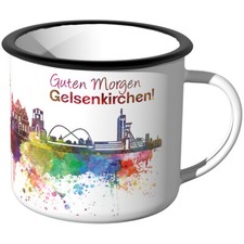 Guten Morgen Gelsenkirchen, Skyline Aquarell, Stadttasse Städtetasse Stadtbecher