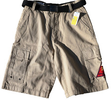 PLUGG BOY'S 14- 25" WITH 10" INSEAM CARGO BELTED KHAKI TAN SHORTS, NEW