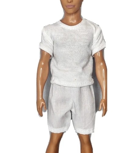 Solid White T-shirt Shorts Underwear Summer Outfit Fits 12" Boy Fashion Doll 1:6