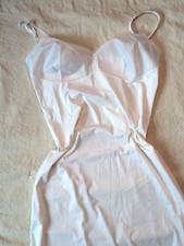 Vanity Fair Vintage 70s Women's Nylon White Maxi Slip Dress 36 LL USA Made