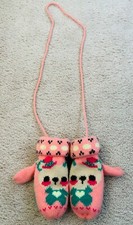 Little Girl's Animal Knitted Mitten with Shoulder Strap and Fleece Liner, Peach