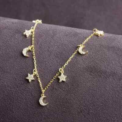 3Ct Lab-Created Diamond Women's Star Moon Shape Necklace 14K Yellow Gold Plated