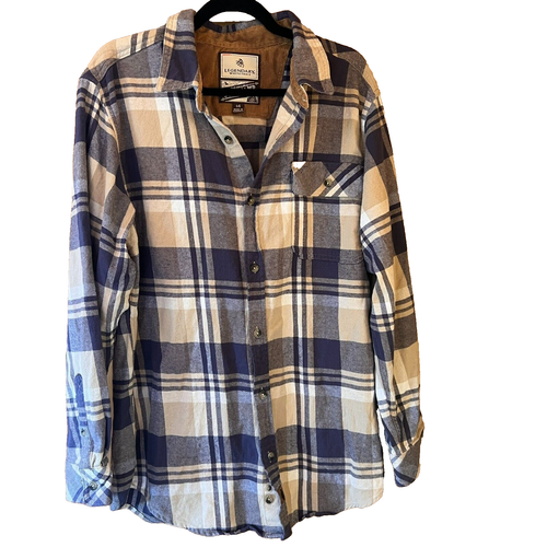 Legendary Whitetails Buck Camp Flannel Shirt Men's LG Navy Tan Corduroy Cuffs - Picture 2 of 9