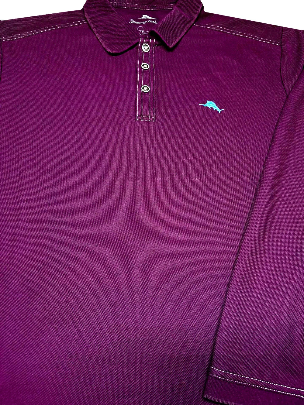 Tommy Bahama Mens Knit Long Sleeve Purple Cotton Polyester Polo Shirt Large L