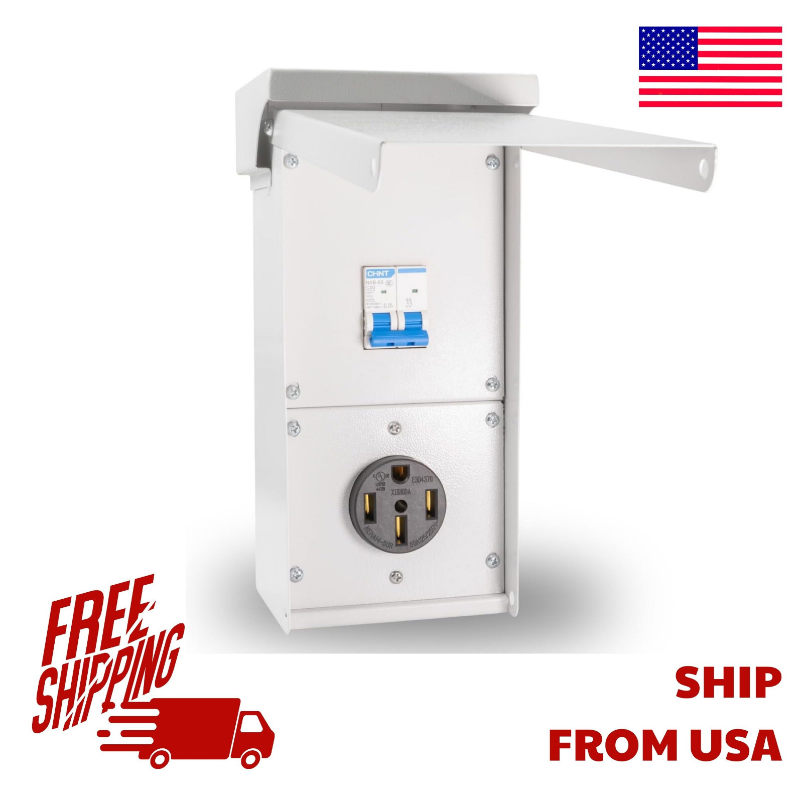 50 Amp RV Outlet with Circuit Breaker, Lockable RV Outdoor Receptacle