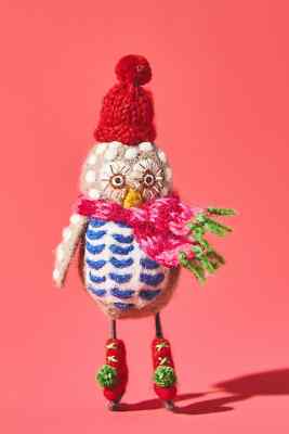 New Anthropologie ICE SKATING OWL TREE DECORATION Ornament Christmas Wool