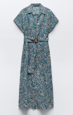 ZARA NWT WOMAN COTTON PRINTED MIDI DRESS BLUE Sz: Large | eBay
