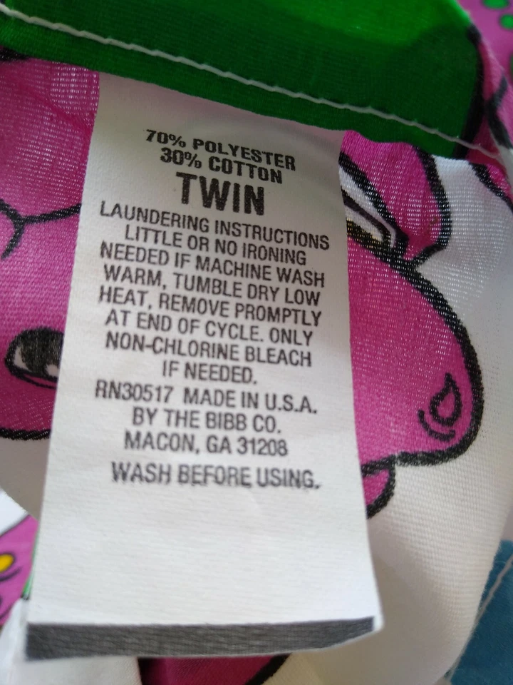 Sábana bajera plana Barney Twin niño niña púrpura dinosaurio 1992 Lyons Group Foto 2 de 4
