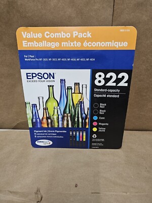 EPSON 822 INK CARTRIDGES  T8221-5-SVH BLACK(X2) C/M/Y NEW SEALED Exp. 5/2027