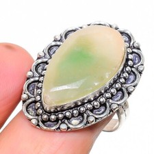 Green Chalcedony Pear Shape Gemstone Gift 925 Sterling Silver Jewelry Ring 9" f0