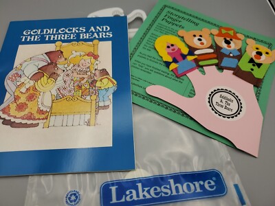 Vtg 1995 Lakeshore Storytelling Finger Puppets & Book Goldilocks Three Bears EUC