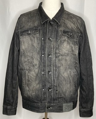 Sean John Jean Jacket Mens 3XL Denim Black Button Collared Hip Hop Distressed