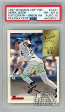Derek Jeter 1997 Bowman Certified Green Ink Autograph Card #CA41 PSA 8 AUTO 10