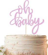 Oh Baby Cake Topper - Pink Glitter Decorating Supplies Boys Girls Baby Shower Ge