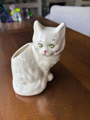 RARE Vintage Brush McCoy Original - White Sitting Cat Planter