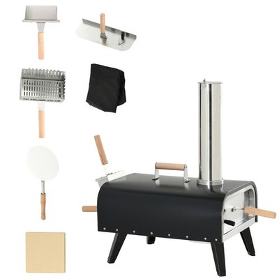 Outsunny 12'' Outdoor Pizza Oven Pellet Wood Fired Stone Peel Cover Portable