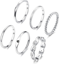 6 Pcs Stainless Steel Rings for Women Set Knuckle Rings Stackable Simple Carve H