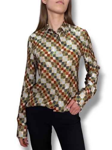 Loro Piana, Vintage Loro Piana Geometric Multicolor Silk Shirt Women's Size 42 / S