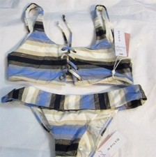 NWT Pilyq Cancun M Striped Lace Up Top Cheeky Bottom Bikini Swim Set 98489