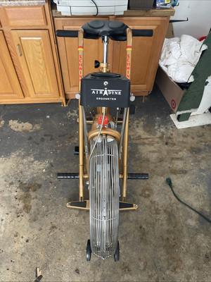 *Vintage GOLD SCHWINN AIRDYNE Dual Action EXCERCISE BIKE w/READING RACK  SPEEDO