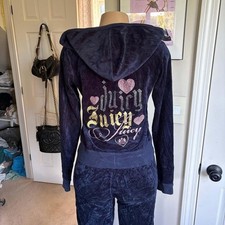 Vintage Juicy Couture Y2K Logo Navy Velour Tracksuit Set 2-piece size M