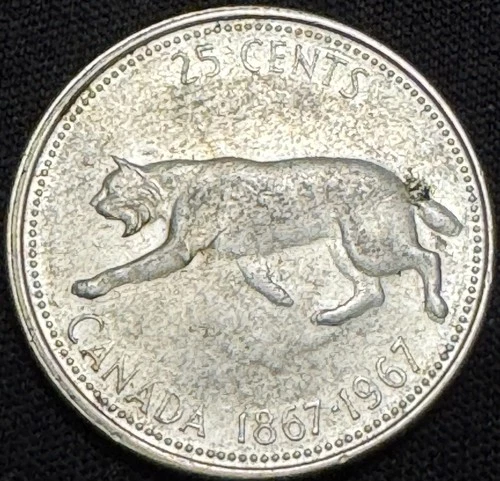 Canada - 1967 - 25 Cents - 80% Silver Canadian Coin - Lynx / Queen Elizabeth II