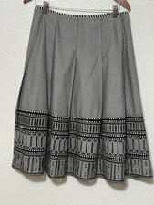 Carlisle Skirt Womens 10 Black White A Line Eyelet Lace Hem Cotton Silk Trim