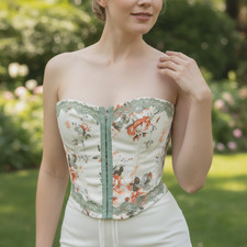 New Princess Polly 4 Bustier Top Cream Green Floral Lace Corset Cottage Boho