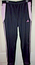 WOMENS ADIDAS BLACK PINK AEROREADY JOGGERS PANTS TAPERED LEGS ZIPPERS LARGE